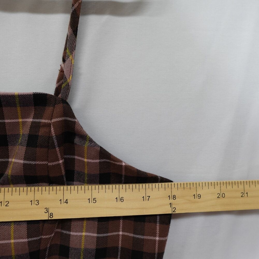 GB Plaid Dress JR. Junior XL Sleeveless Short Brown Plaid Preppy Dark Academia - Picture 5 of 16